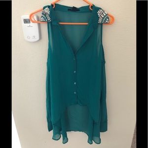 Teal Cold-shoulder Shirt
